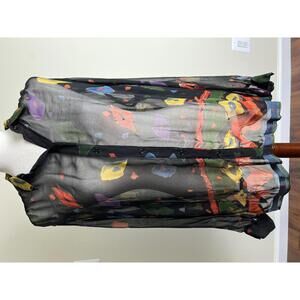 Vintage PHOOL Sheer Rayon Abstract Art Print Blouse 90s Statement Shirt